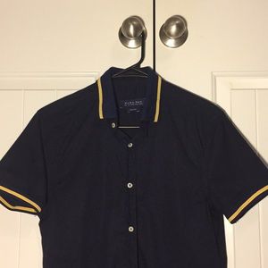 Navy blue with gold accents button up shirt